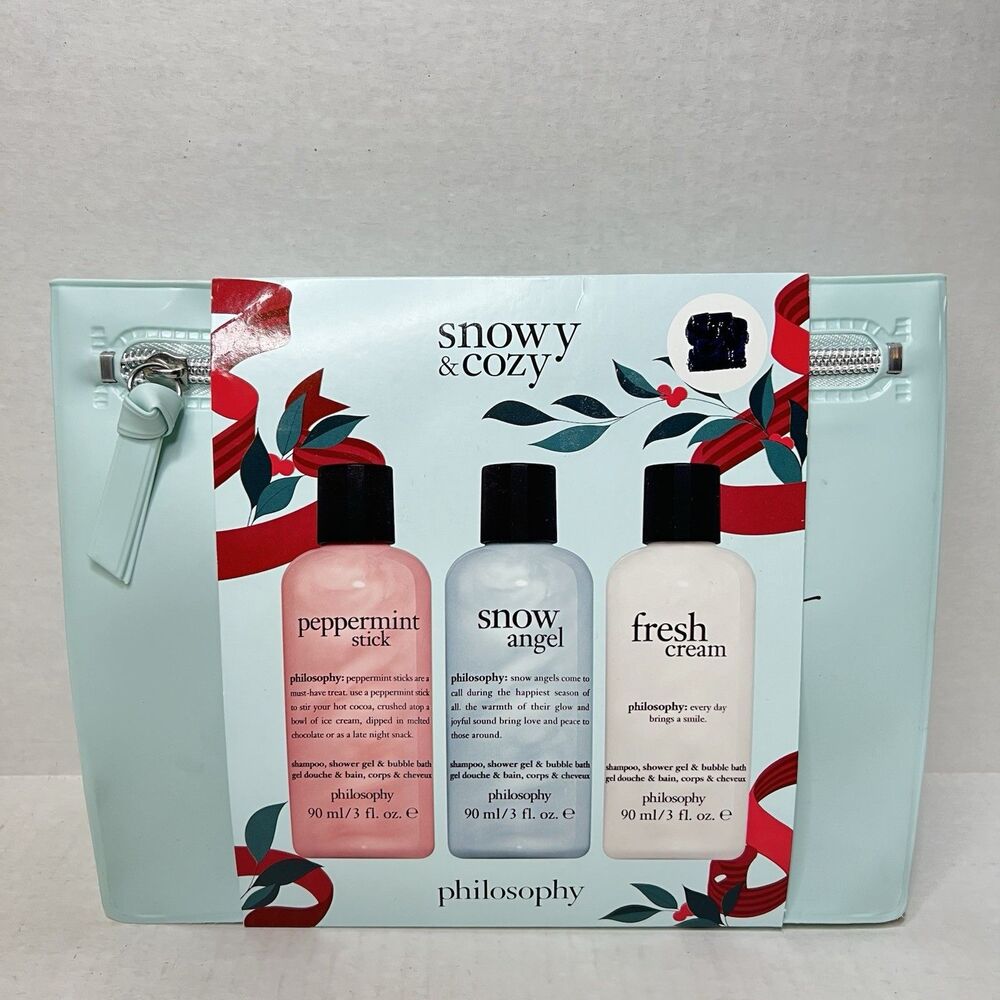 Philosophy Snowy & Cozy Shower Gel Set Snow Angel Fresh Cream Peppermint Stick